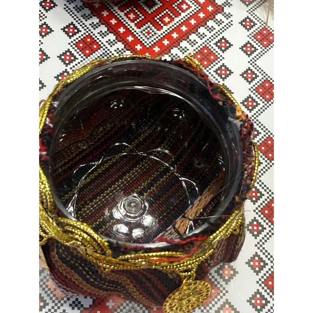 Set of 10 Decorative plastic Jars with Fabric Lids and Embellishments‎